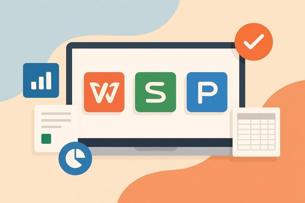 WPS Office interface displaying document, spreadsheet, and presentation features on a computer screen
