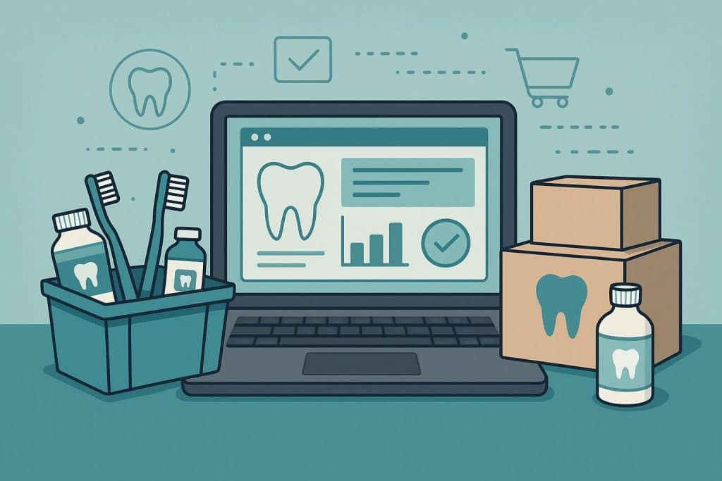 Digital dental software dashboard displaying supply ordering features for modern dental practices.