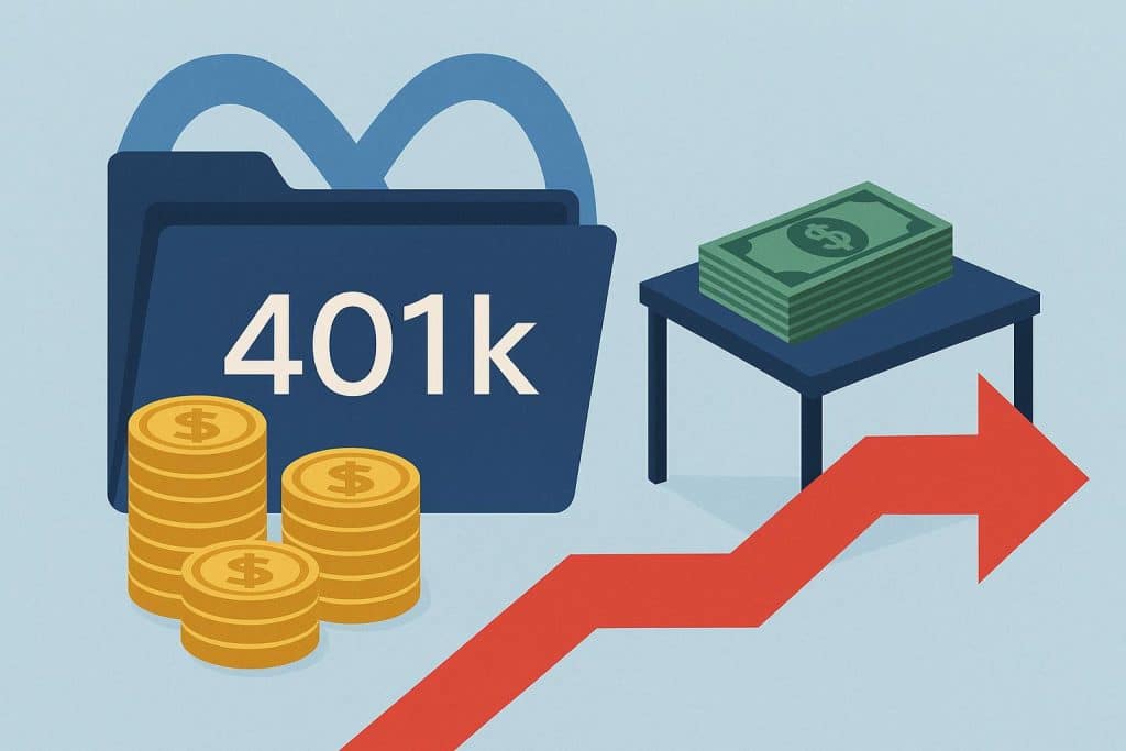 Meta office building with company logo highlighting 401k retirement savings and employee benefits