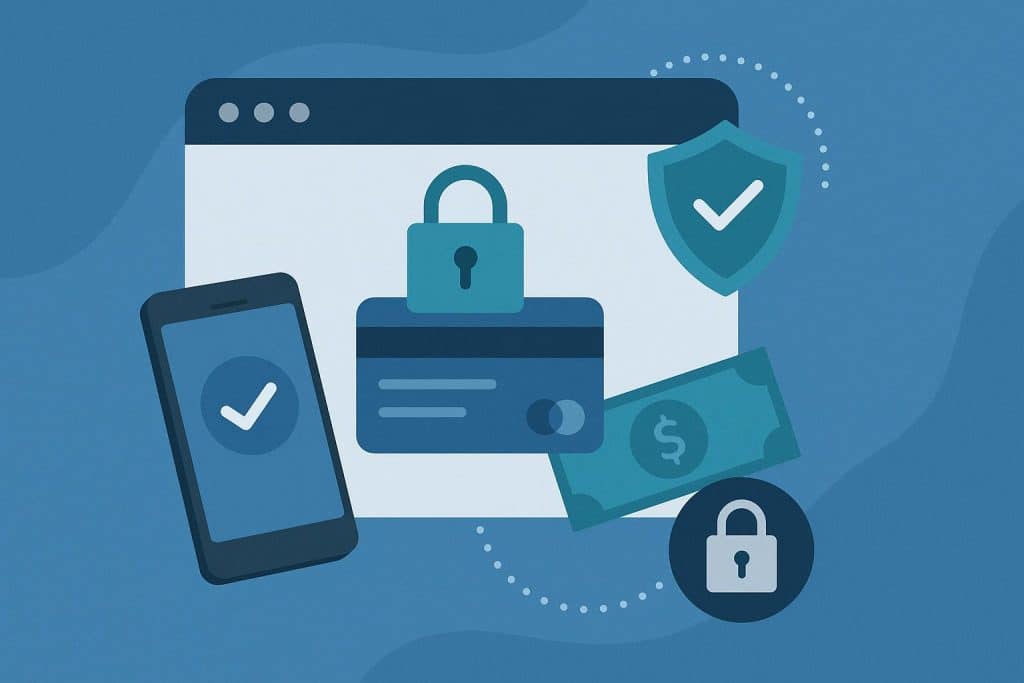 Secure online payment gateway interface with encrypted transaction icons for modern e-commerce