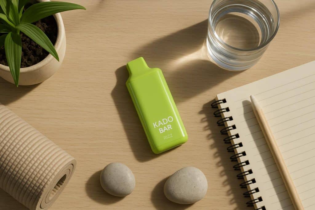 Kado Bar Rizz showcased with wellness essentials, highlighting convenience in modern routines