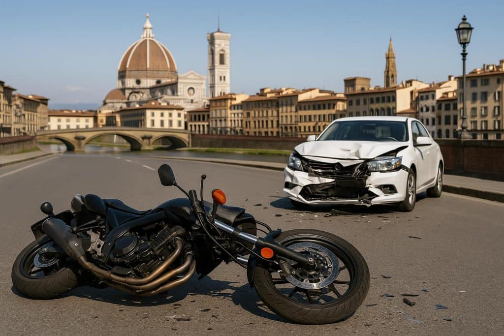 Motorcycle accident scene in Florence with legal representation focus for injury claims