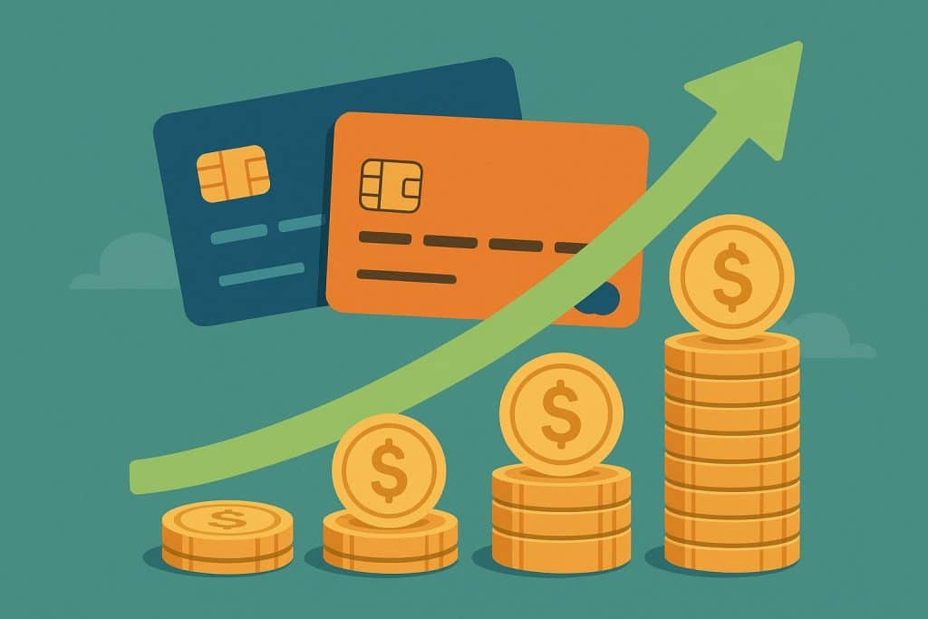 Credit cards stacked on a table representing maximizing rewards without extra expenses