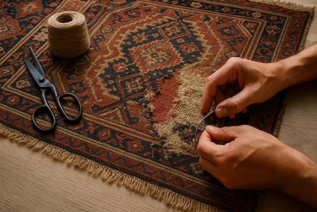 Restored vintage rug displaying vibrant colors and intricate patterns after professional cleaning