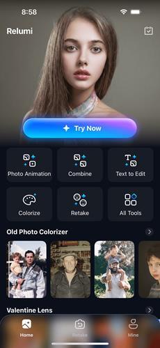 launch Relumi App and choose AI Retake on iPhone