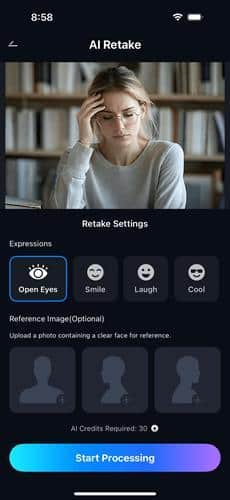 select open eyes and start processing in Relumi App