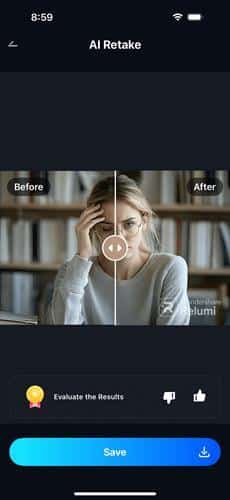 preview open eyes result and save the edited portrait