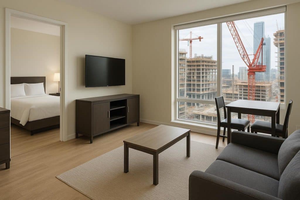 Modern furnished corporate apartment suitable for business travelers on temporary assignments