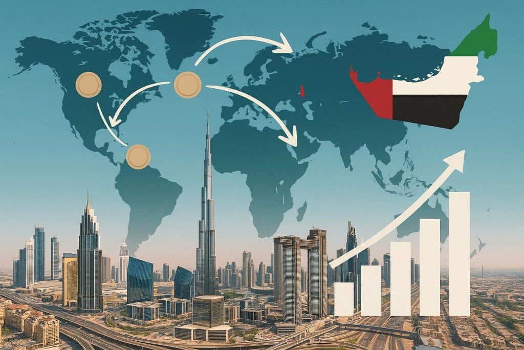 UAE skyline with luxury real estate symbolizing rising global wealth and investment opportunities