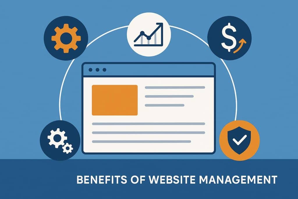 The Top 4 Benefits of Website Management Services Modern business website dashboard illustrating advantages of professional website management services