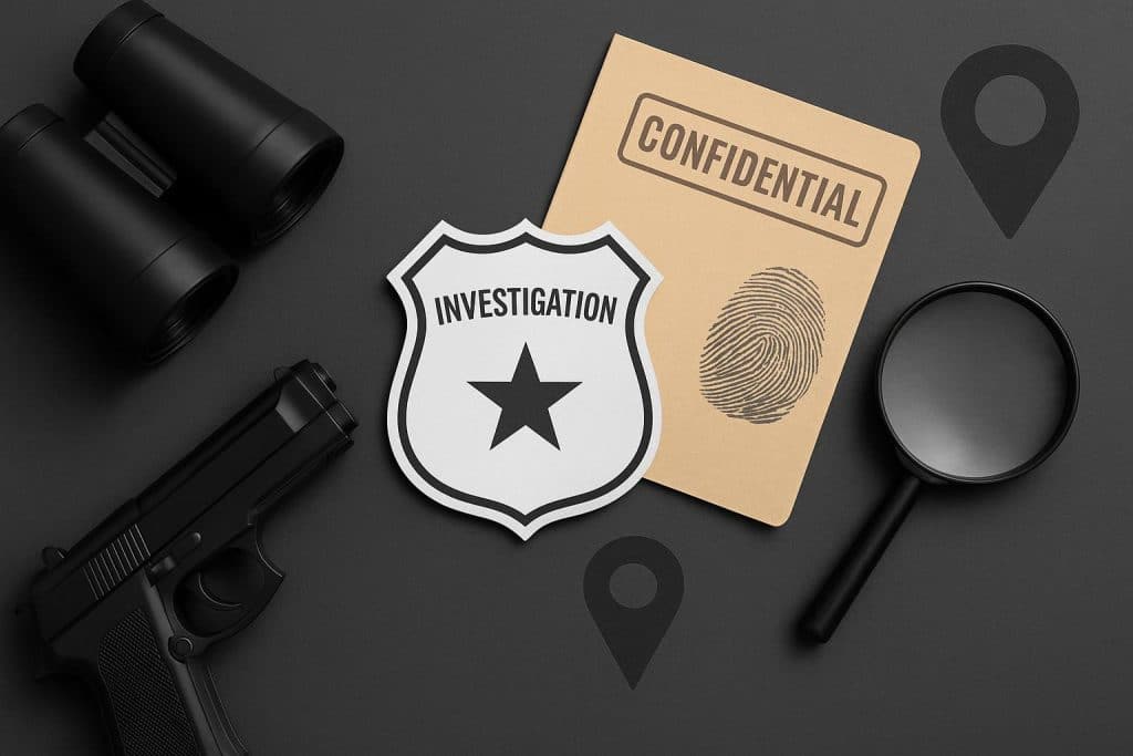 The Full Range of Services Provided by Professional Private Investigators Surveillance equipment, confidential files, and magnifying glass representing private investigator services