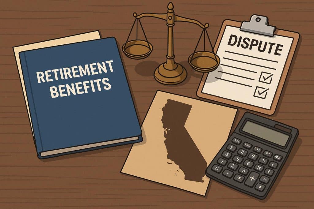 Understanding Retirement Benefits Disputes in California: What Workers and Retirees Should Know California retirement benefits disputes concept with documents, gavel, and pension paperwork