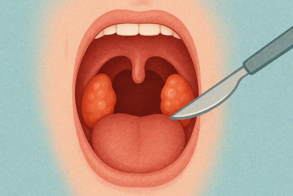 Tonsillotomy procedure illustration highlighting treatment for enlarged tonsils in children
