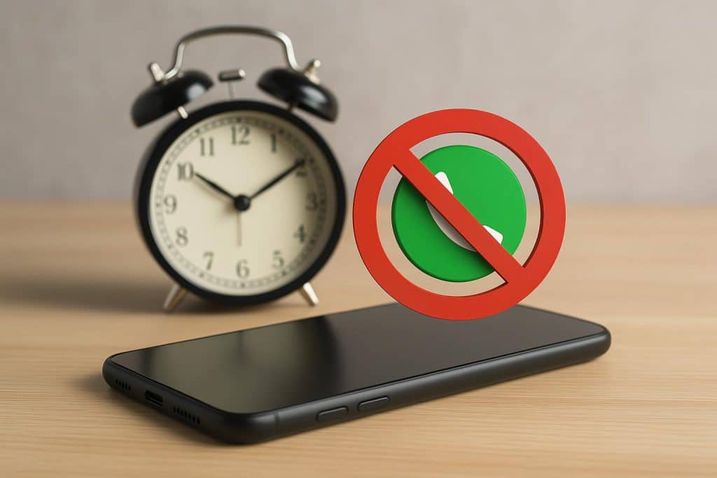 Smartphone with call notification next to minimized laptop, emphasizing balanced screen use