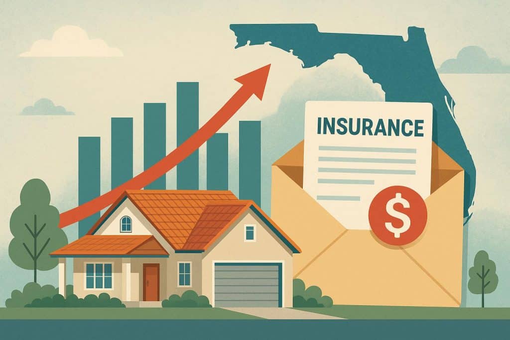 How Rising Home Insurance Costs Are Changing the Florida Housing Market Florida homes with storm clouds overhead illustrating impact of rising home insurance costs