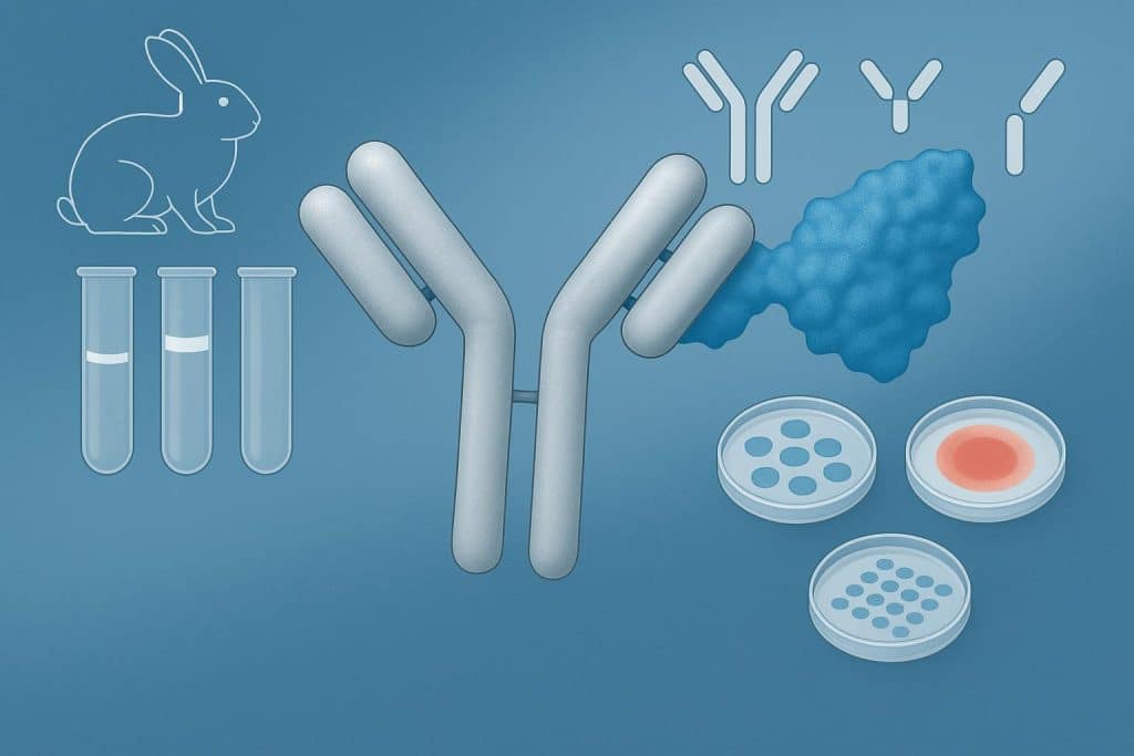 Purified rabbit IgG antibody vials and comparison chart of grades and application uses