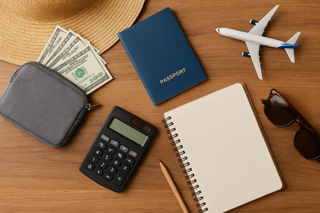Fratarcangeli Wealth Management on Summer Travel Spending: How to Budget for Vacation Without Derailing Long-Term Financial Goals Vacation budgeting tips with travel essentials, passport, calculator, and financial planning documents