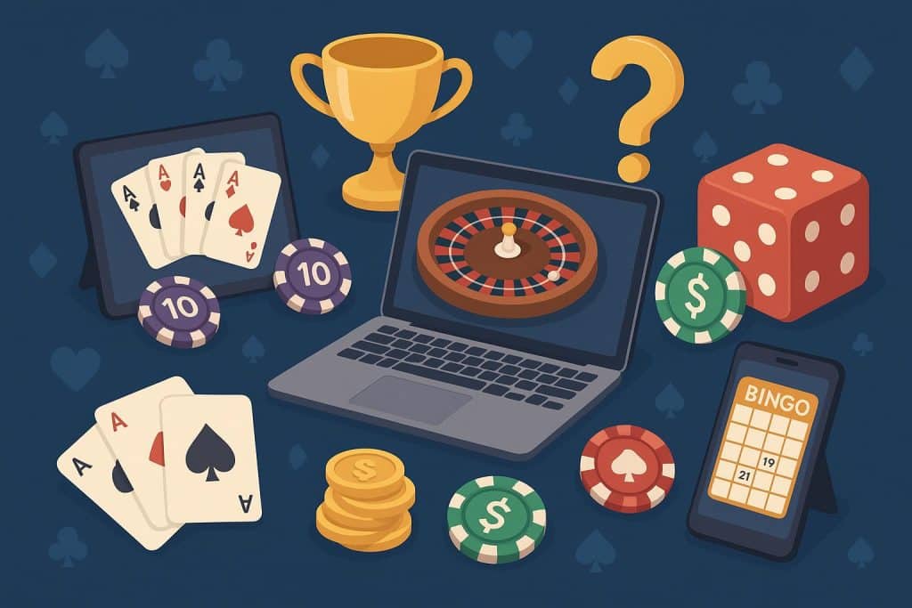 iGaming platforms overview with casino chips, playing cards, and digital betting interface