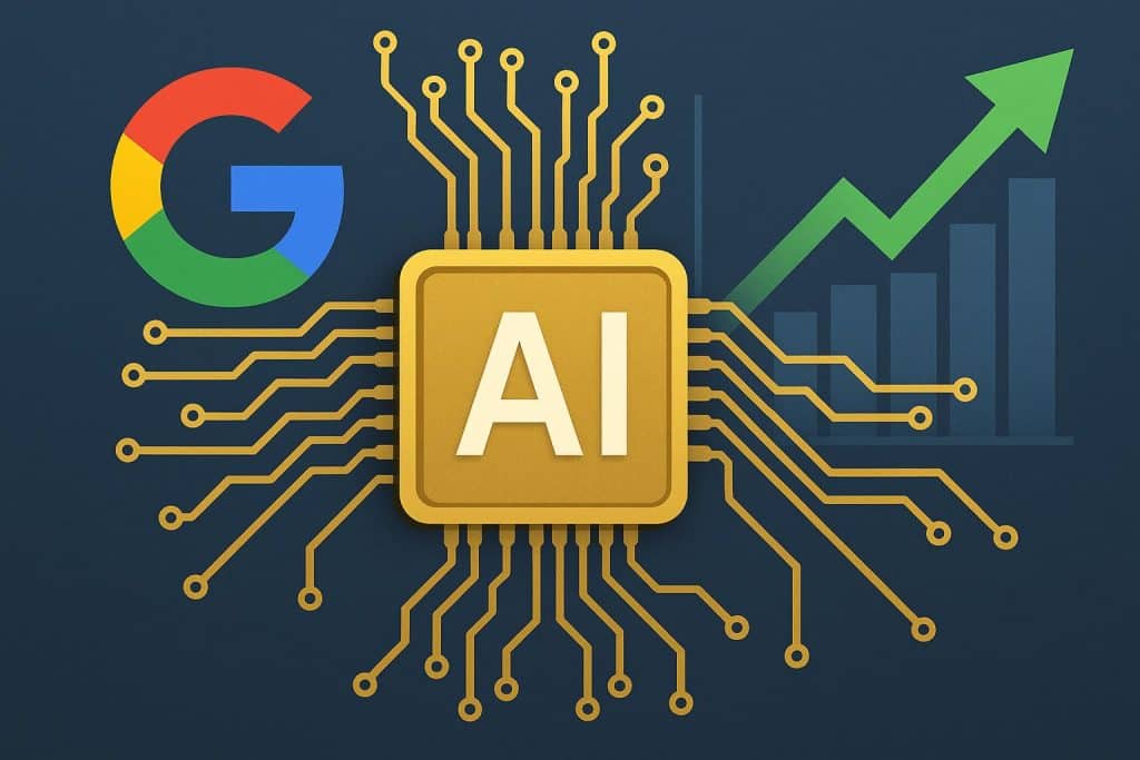 Are Google’s AI Investments Finally Paying Off? Google office with AI technology graphics representing success and innovation in artificial intelligence