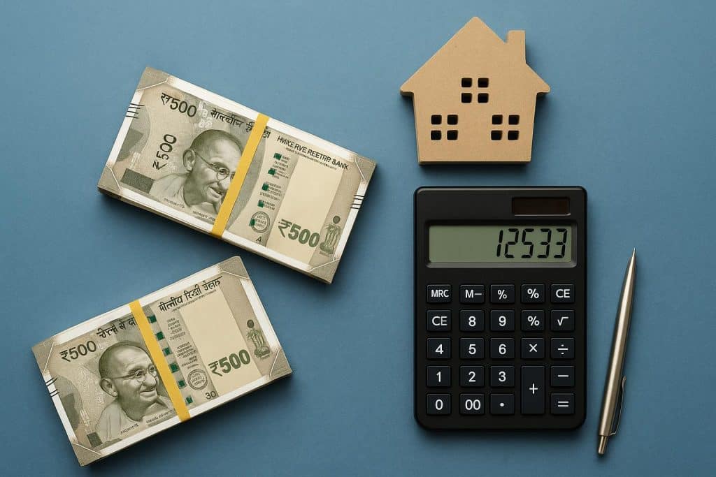 How to get a ₹5 lakh personal loan & calculate your EMI Illustration of personal loan application form with rupee symbols and EMI calculation concept