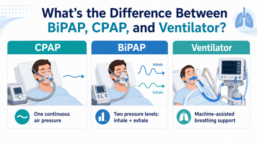 What’s the Difference Between BiPAP, CPAP, and Ventilator? Image 1 of What’s the Difference Between BiPAP, CPAP, and Ventilator?
