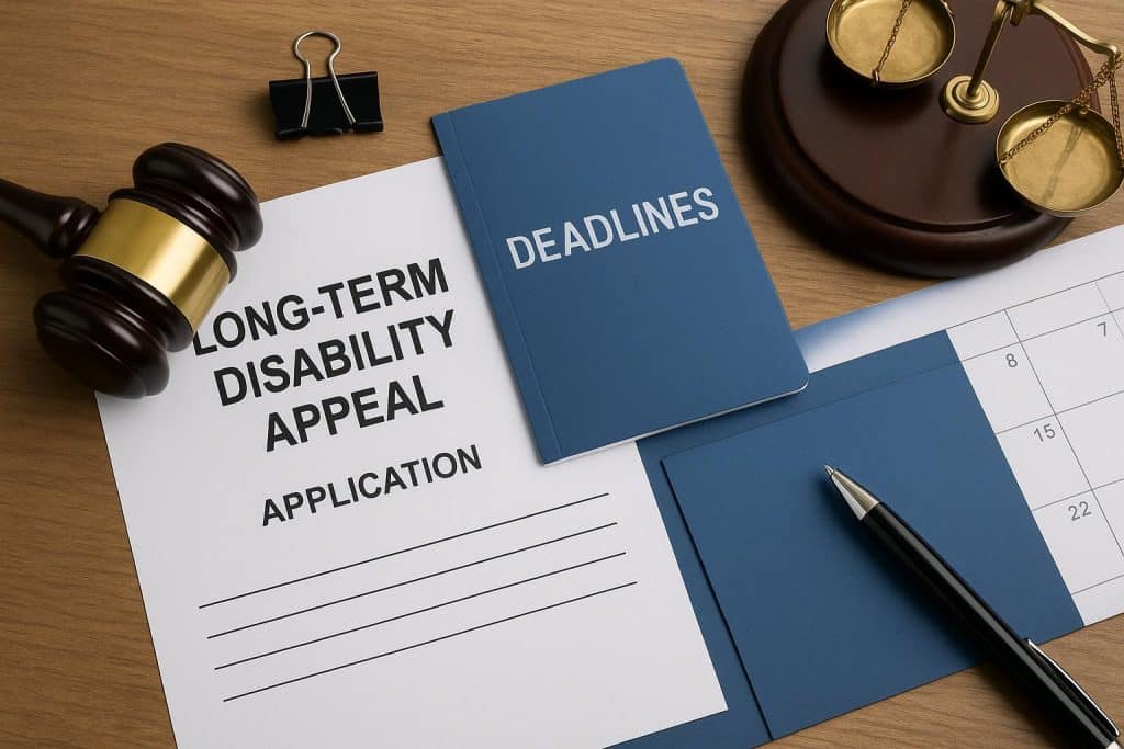 Understanding Long-Term Disability Appeal Deadlines and Procedures Disability claim form with deadline calendar emphasizes appeal process and important timelines