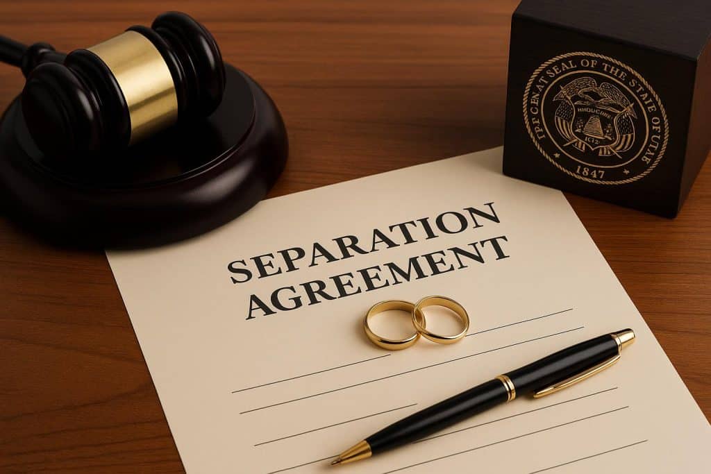 How a Lawyer Personally Manages Your Separation Agreement Process in South Jordan, Utah Lawyer assisting with separation agreement paperwork in South Jordan Utah office setting
