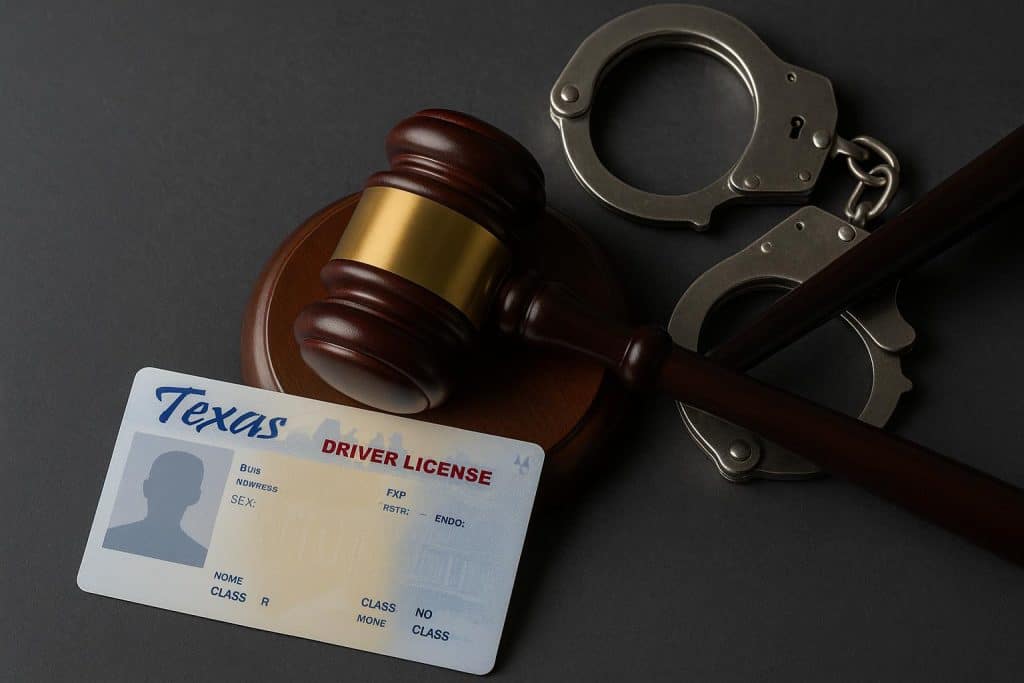 What Happens to Your License After a Dallas DWI Arrest Texas driver's license suspended with Dallas cityscape background, illustrating DWI consequences