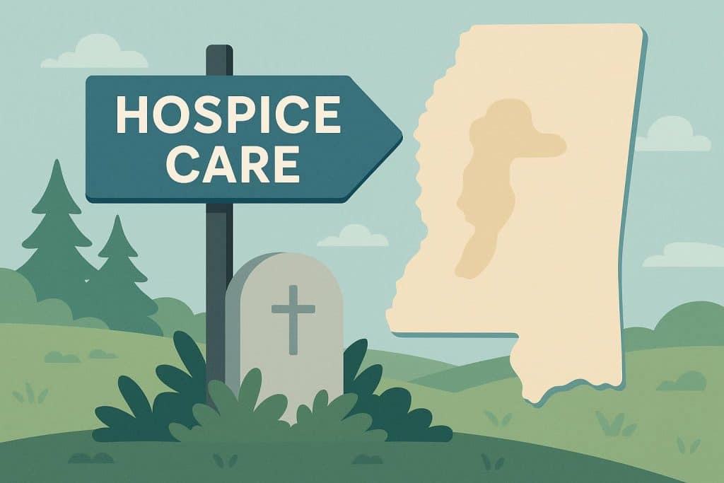 How to Find Quality Hospice Care in Mississippi Hospice care provider comforting elderly patient in a calming healthcare setting in Mississippi