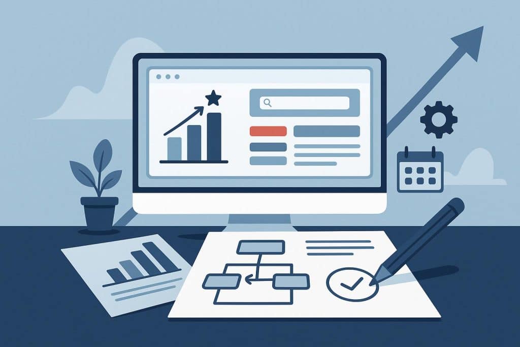 Future Rankings And How Website Planning Influences Them Abstract illustration of website planning strategies impacting future search engine rankings