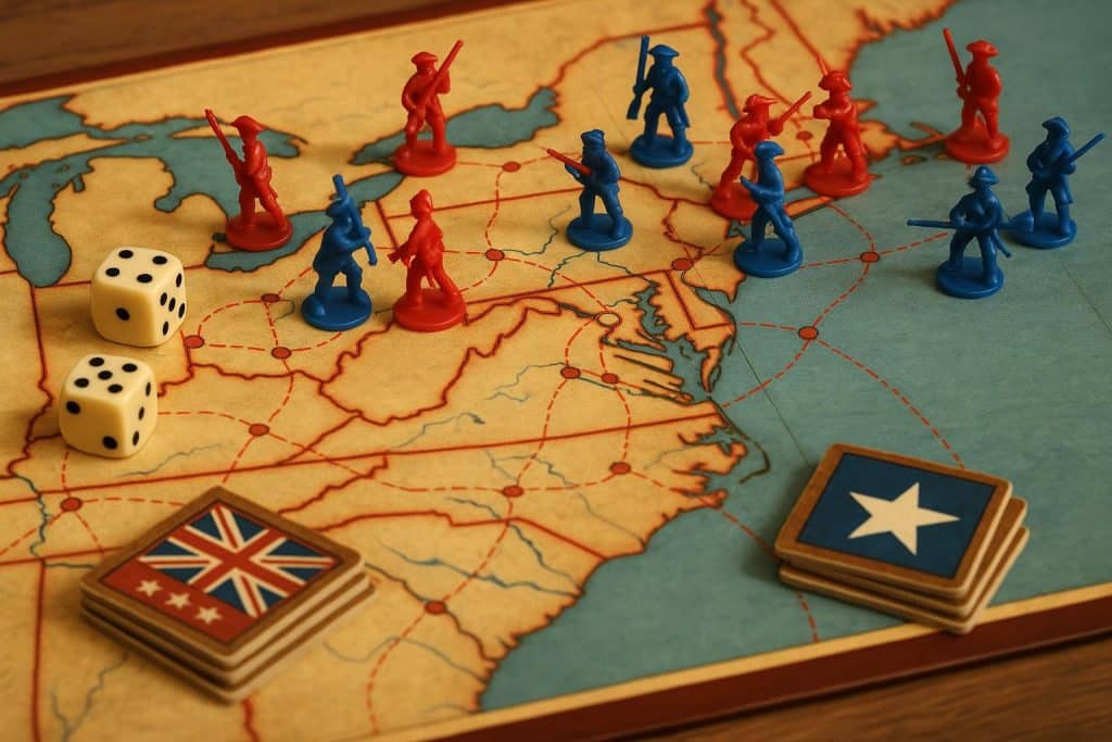 Revolutionary War Strategy Games Are Attracting a Surprisingly Younger Audience Lately Board game pieces and battle maps depicting Revolutionary War strategy gaming trends for youth