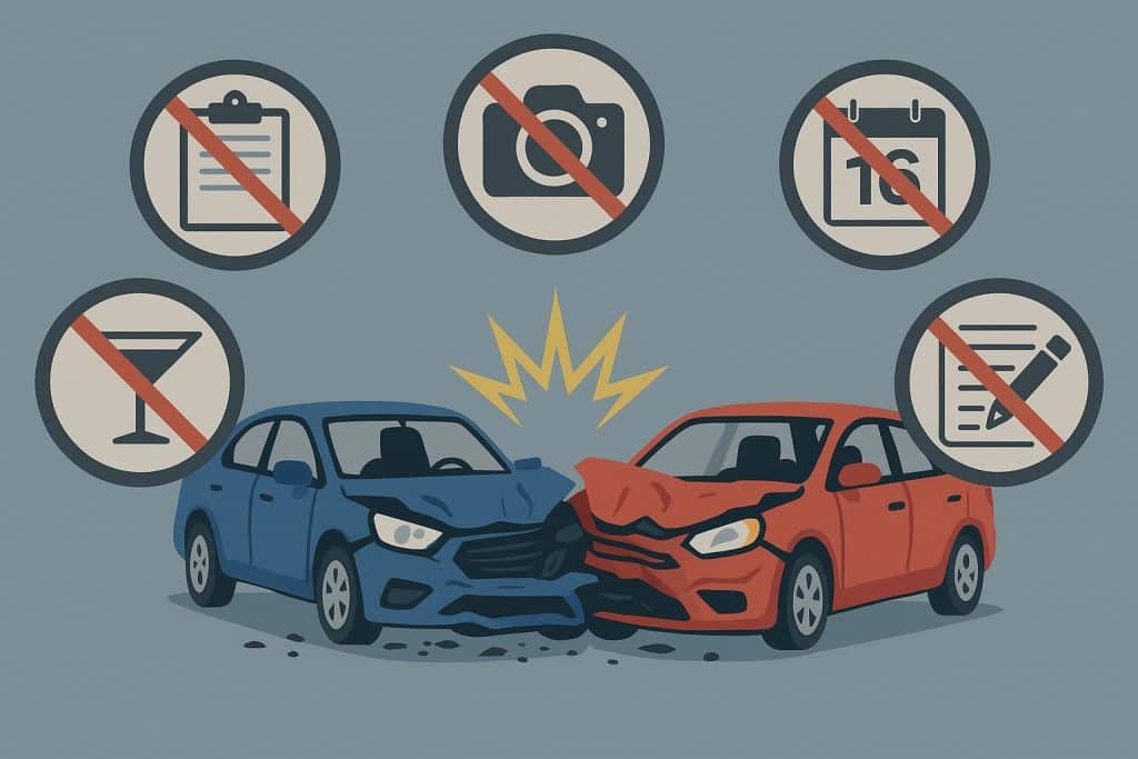 5 Mistakes That Can Seriously Weaken a Car Accident Claim Damaged car at roadside after collision illustrating common car accident claim mistakes