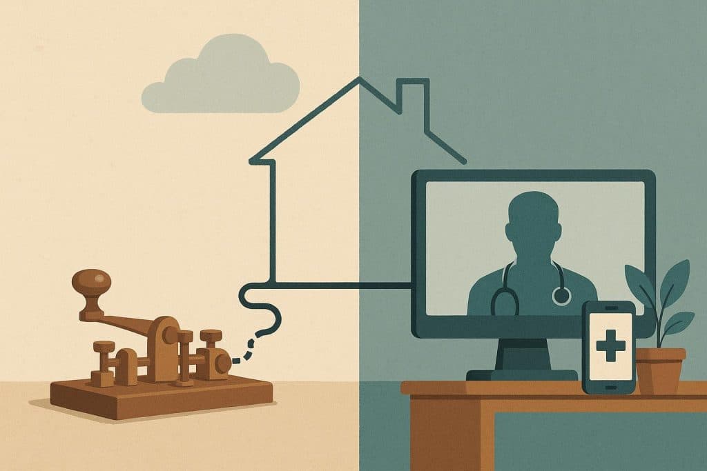 How Telemedicine Went From Telegraph Wires to Your Living Room Telemedicine evolution from early telegraphs to modern digital healthcare in home settings