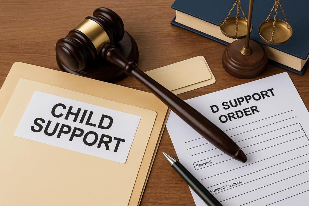 Child support paperwork and gavel representing changes in family law and legal options
