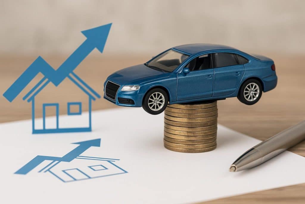 Refinancing your used car loan: when and why it makes sense Used car with calculator and loan documents, concept of refinancing auto loans for savings