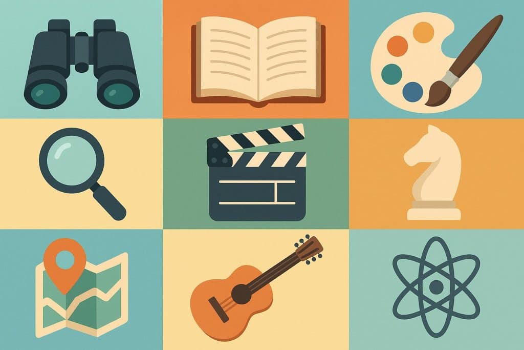 8 Great Ways to Discover New Interests Colorful icons representing hobbies and activities for discovering new interests and passions