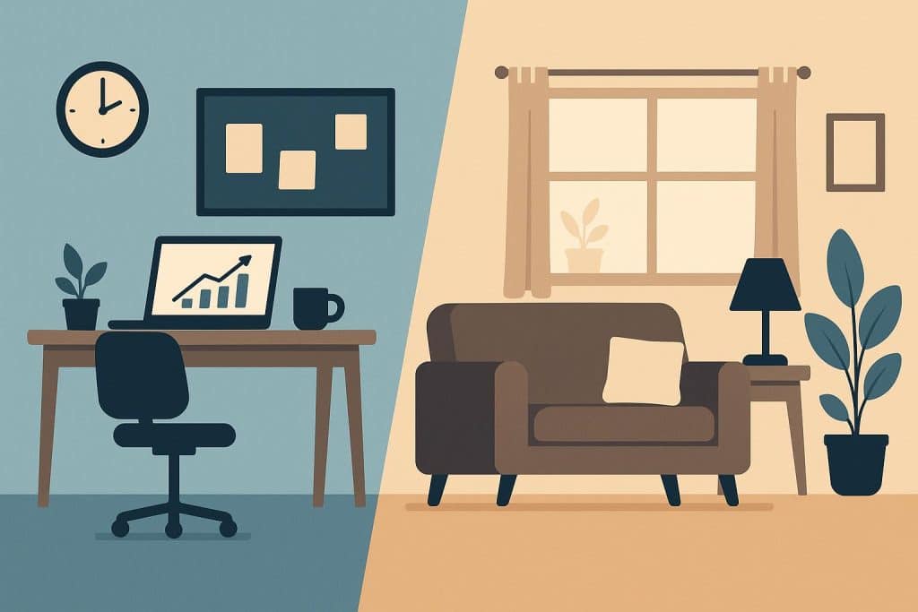 Work-life balance and running your own business: how to start a business from home without giving up your family Home office workspace setup balancing entrepreneurship and family life for business owners