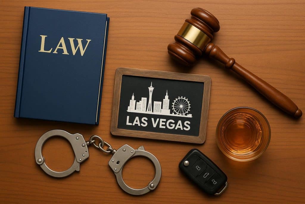 A Guide to the Top 5 DUI Law Firms in Las Vegas Las Vegas skyline with law firm buildings highlighting top DUI legal services