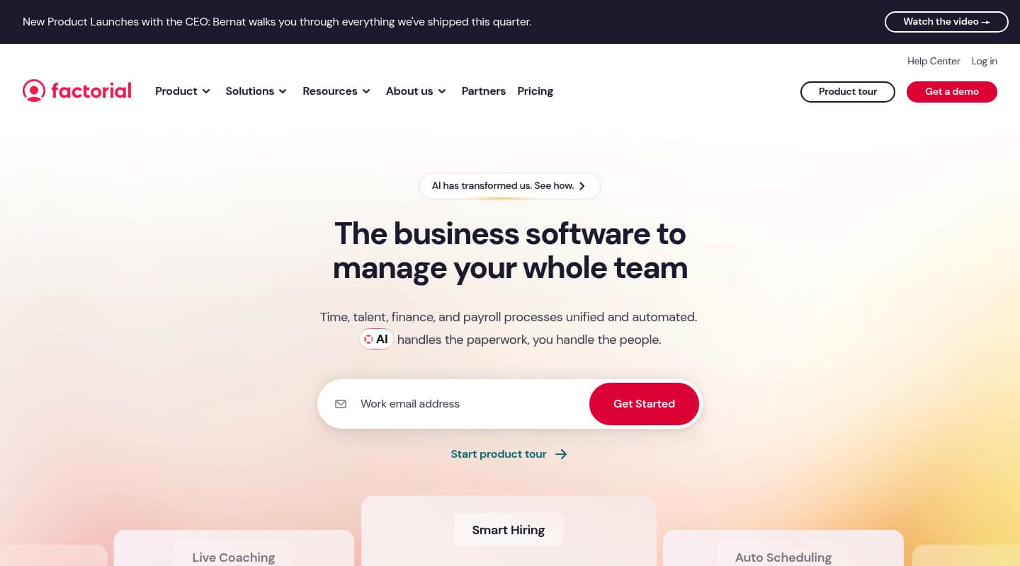 Factorial website homepage