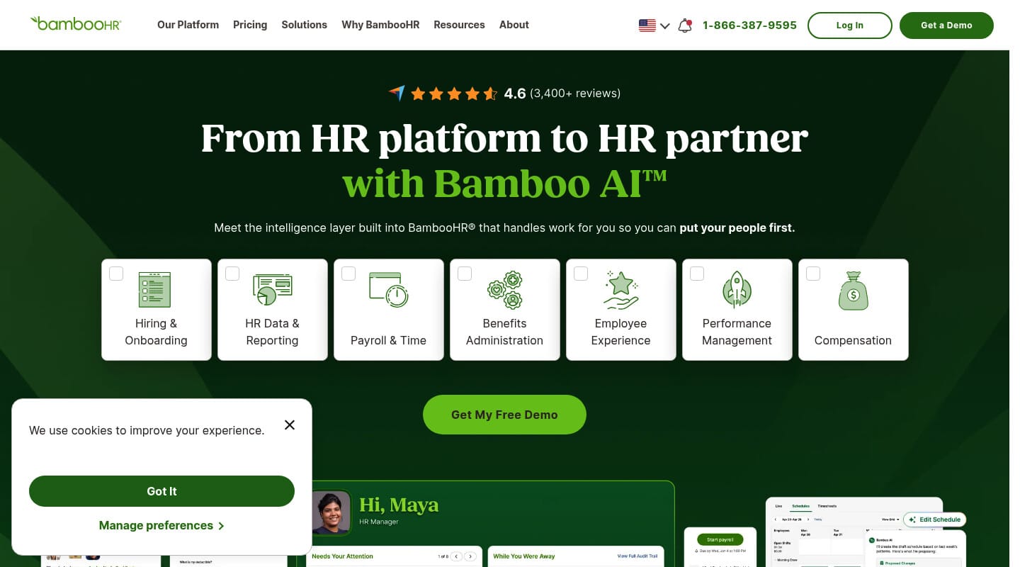 Screenshot of the BambooHR website