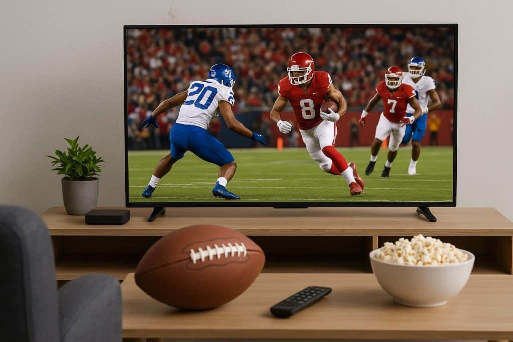 How to Follow College Football Through Reliable Streaming Options College football game streaming on laptop with team logos and live score display