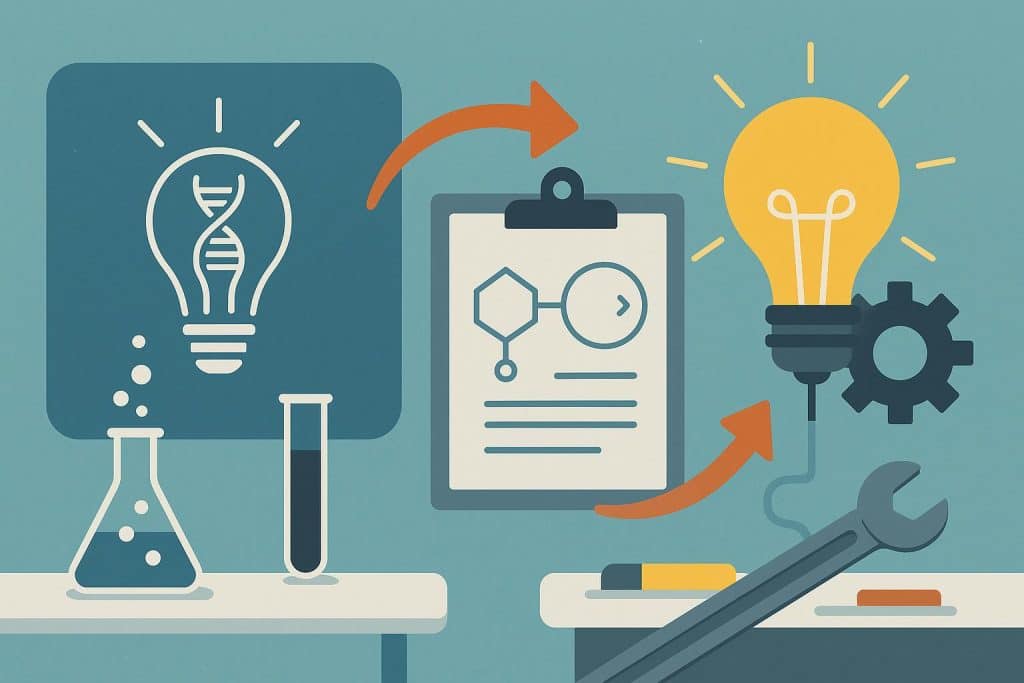 What It Takes To Turn A Scientific Idea Into Something Useful Illustration of scientific research process leading to innovative, practical real-world solutions