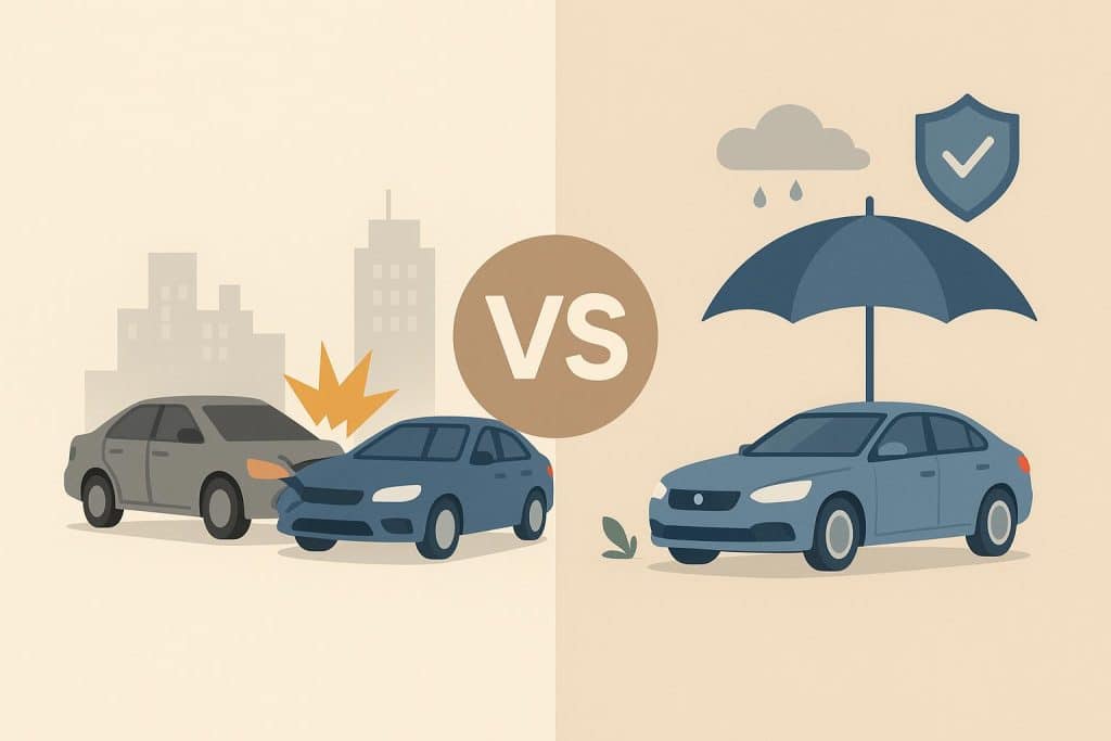 Third-Party or Comprehensive Car Insurance: Which Do You Need? Car insurance policy documents, car keys, and a vehicle symbolizing coverage options