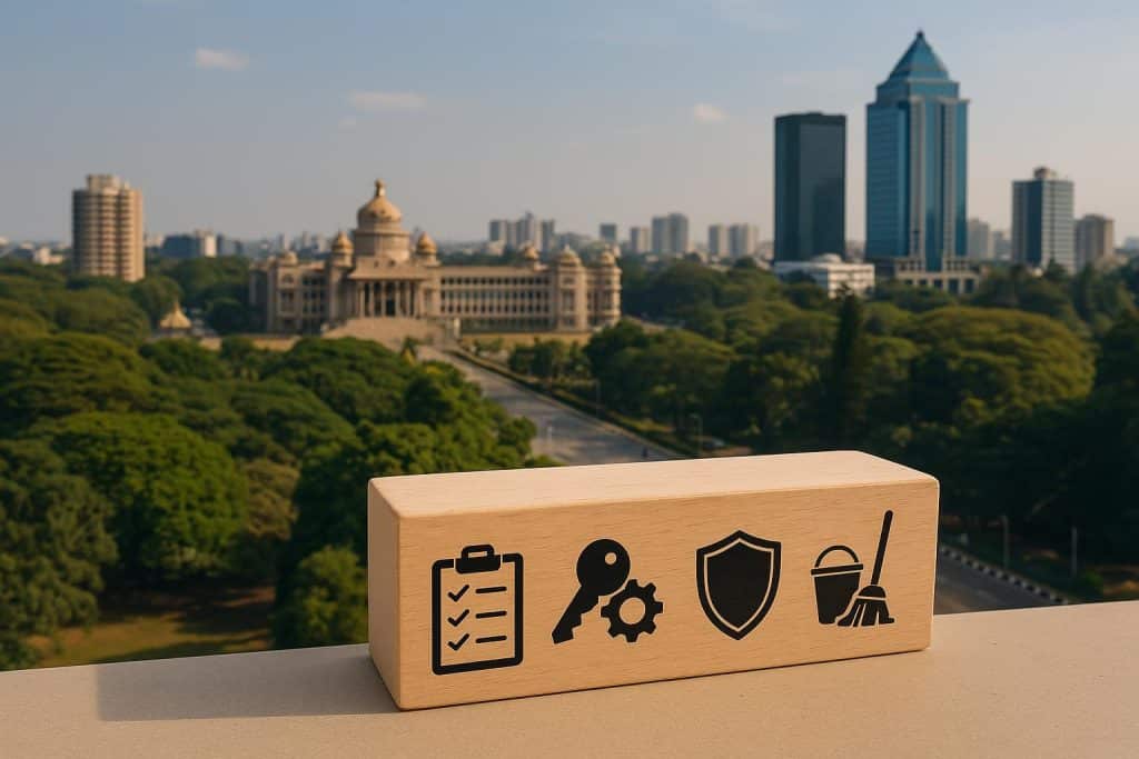 What Should You Look for Before Hiring a Facility Management Company in Bangalore? Modern office building exterior in Bangalore representing facility management services evaluation