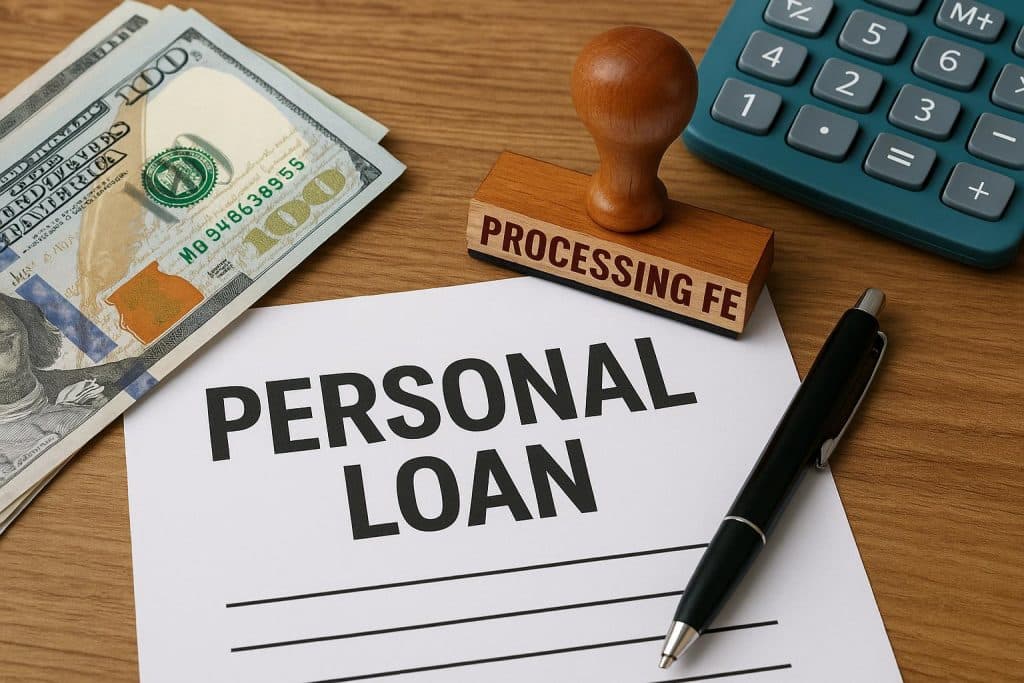 Processing fees on personal loans: What’s included and what to watch for Personal loan documents showing fees breakdown and calculator highlighting processing charges