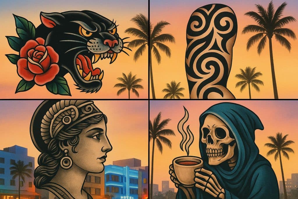 The Top Styles for Tattoos in Miami, Florida Colorful Miami tattoo designs showcasing popular styles in local tattoo parlors