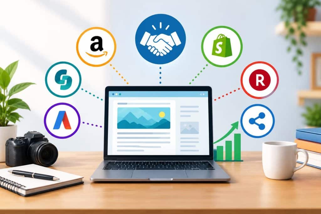 Best Affiliate Marketing Platforms for Bloggers and Content Creators Affiliate marketing dashboard with performance graphs and icons representing bloggers and creators