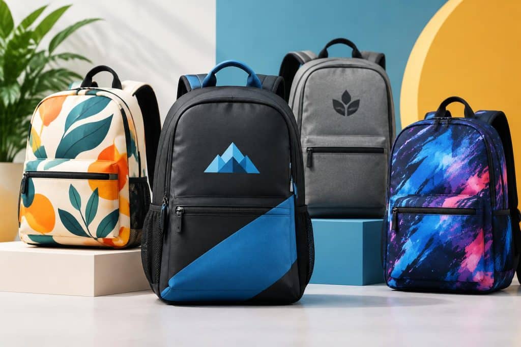 Trending Custom Backpack Designs That Will Effectively Promote Your Brand Today Modern custom backpacks showcasing unique branded designs for effective promotional marketing